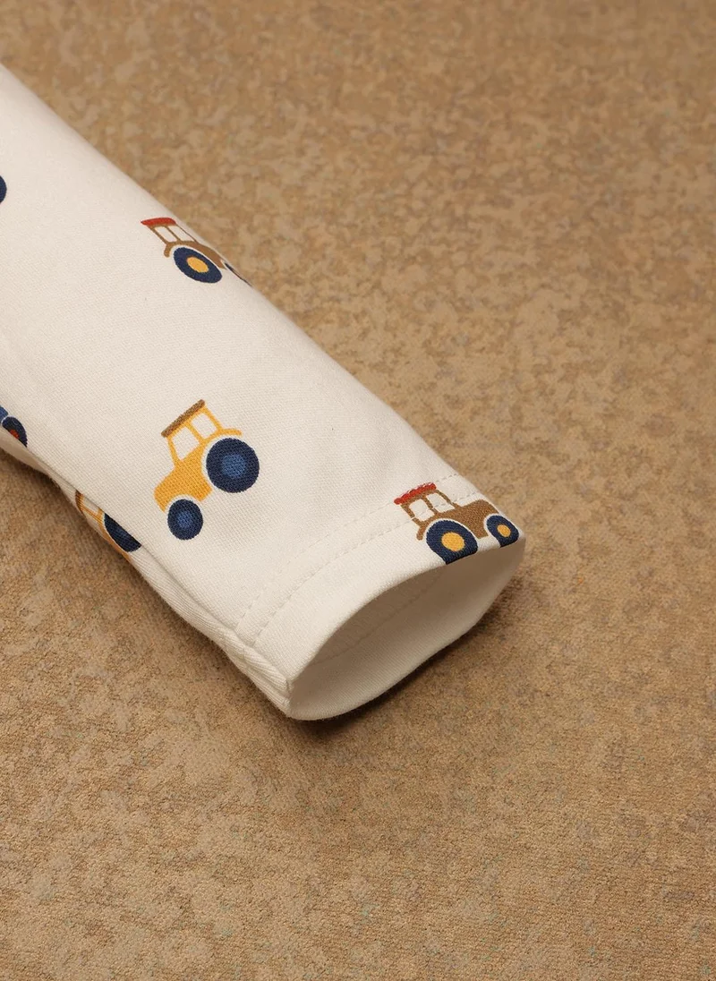 One Friday One Friday Baby Boys White Vehicle Print BodySuit
