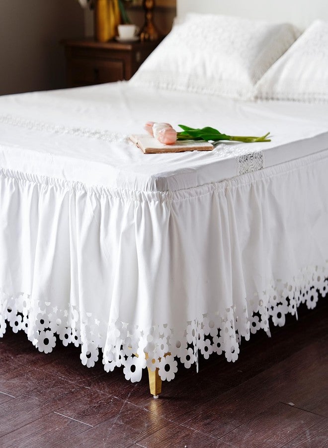 ARTABLE Lace Bed Skirts Wrap Around Ruffled Bed Scarf Elastic Dust with Adjustable Belts 15 Inch Drop Twin Queen King Size Lace Trimmed Bed Skirt (Offwhite C, King (78 x 80'')-15 Inch Drop) - Image 2