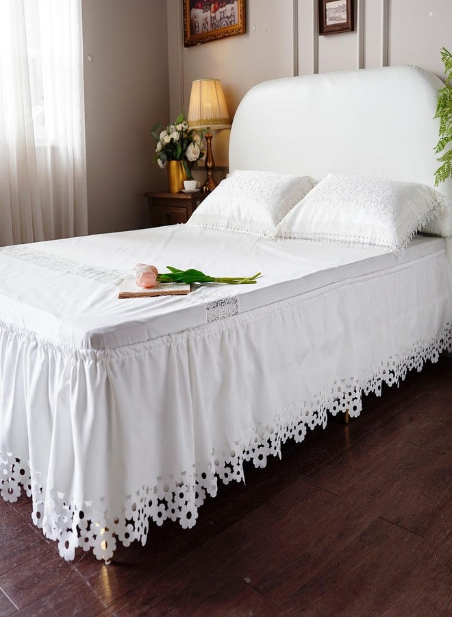 ARTABLE Lace Bed Skirts Wrap Around Ruffled Bed Scarf Elastic Dust with Adjustable Belts 15 Inch Drop Twin Queen King Size Lace Trimmed Bed Skirt (Offwhite C, King (78 x 80'')-15 Inch Drop) - Image 3