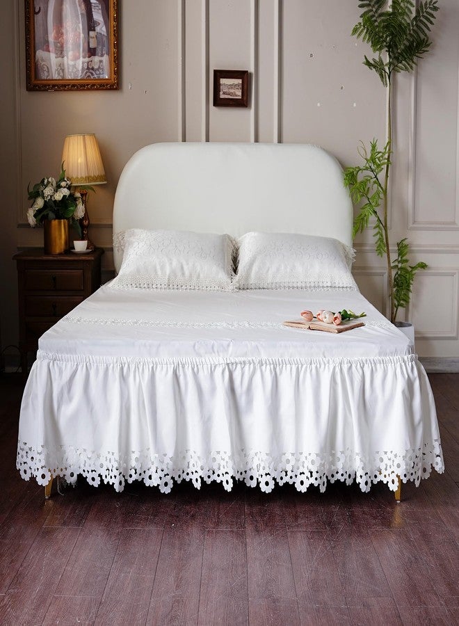 ARTABLE Lace Bed Skirts Wrap Around Ruffled Bed Scarf Elastic Dust with Adjustable Belts 15 Inch Drop Twin Queen King Size Lace Trimmed Bed Skirt (Offwhite C, King (78 x 80'')-15 Inch Drop) - Image 5