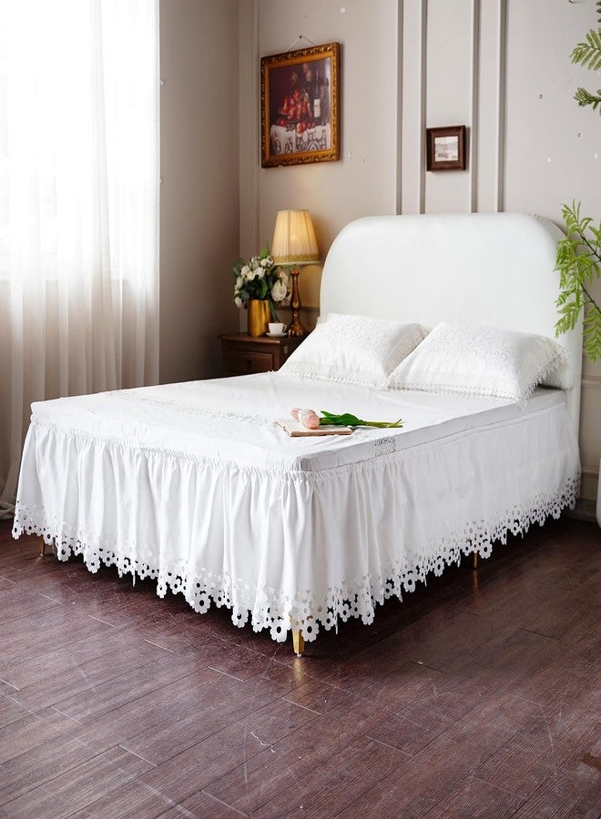ARTABLE Lace Bed Skirts Wrap Around Ruffled Bed Scarf Elastic Dust with Adjustable Belts 15 Inch Drop Twin Queen King Size Lace Trimmed Bed Skirt (Offwhite C, King (78 x 80'')-15 Inch Drop) - Image 4