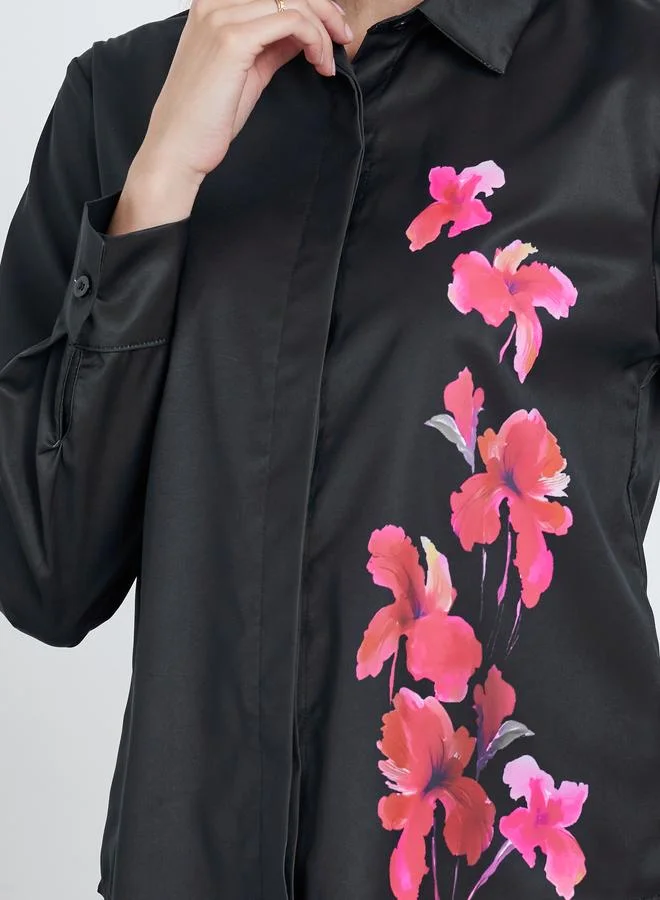 Styli Styli Floral Print Spread Collar Buttoned Shirt
