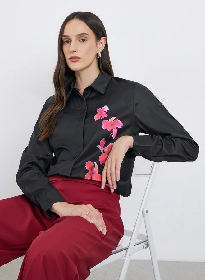 Styli Styli Floral Print Spread Collar Buttoned Shirt