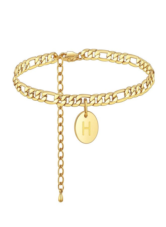 FOSIR 18K Gold Plated Stainless Steel Figaro Chain Anklet for Women Girls, Initial Ankle Bracelets - Image 1