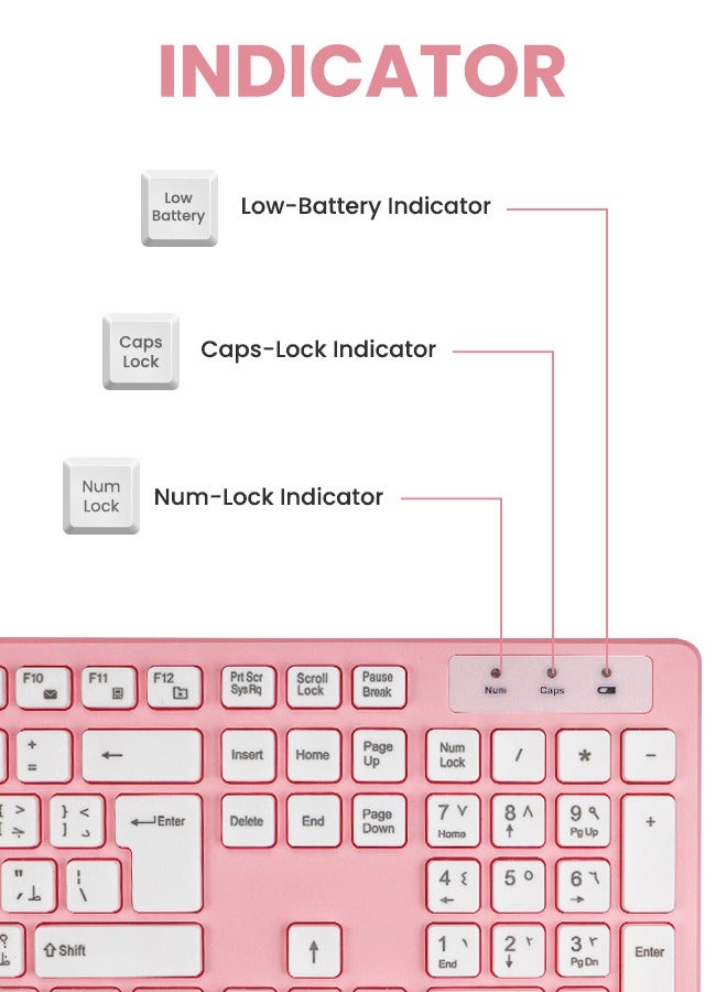 نكومي لوحة مفاتيح وماوس لاسلكية عربية / إنجليزية ، 2.4G USB مجموعة لوحة مفاتيح ماوس لاسلكية هادئة مريحة بالحجم الكامل ، لأجهزة الكمبيوتر المحمولة ، ويندوز ، نظام التشغيل ماك ، كروم OS - Image 5