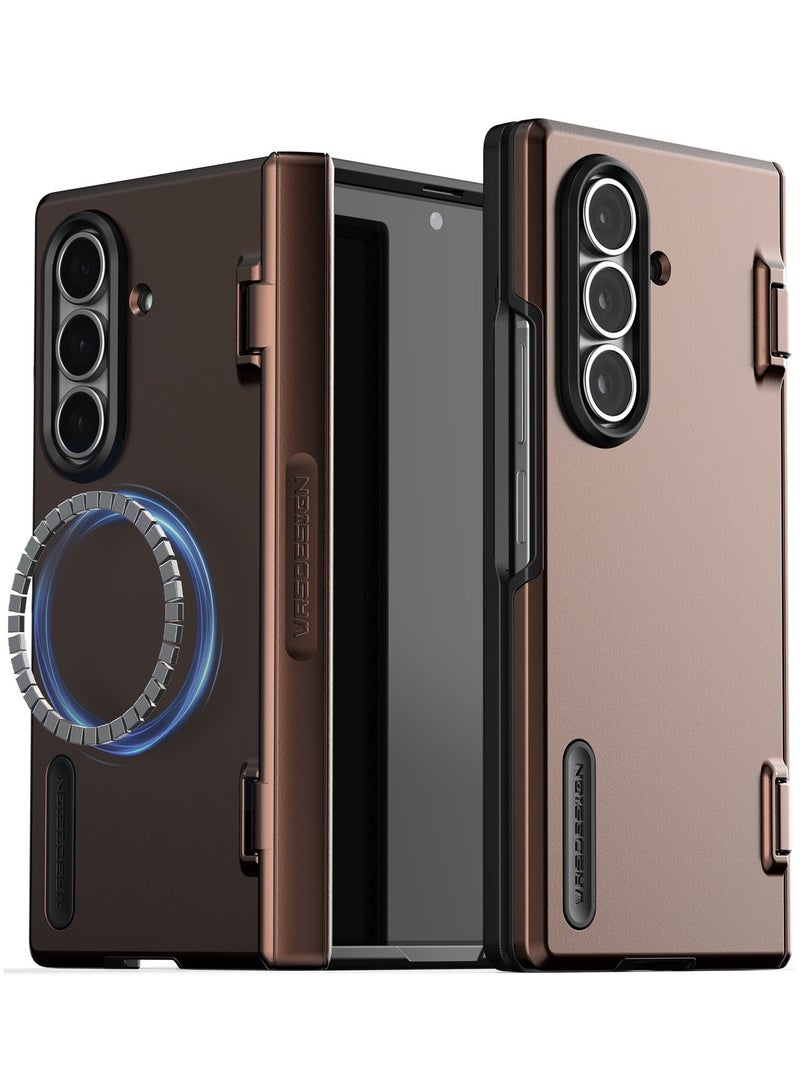 VRS Design Terra Guard Modern Halo Samsung Galaxy Z Fold 7 Case [MagSafe] Cover (2025) with [Hinge Protection] - Dark Brown 
