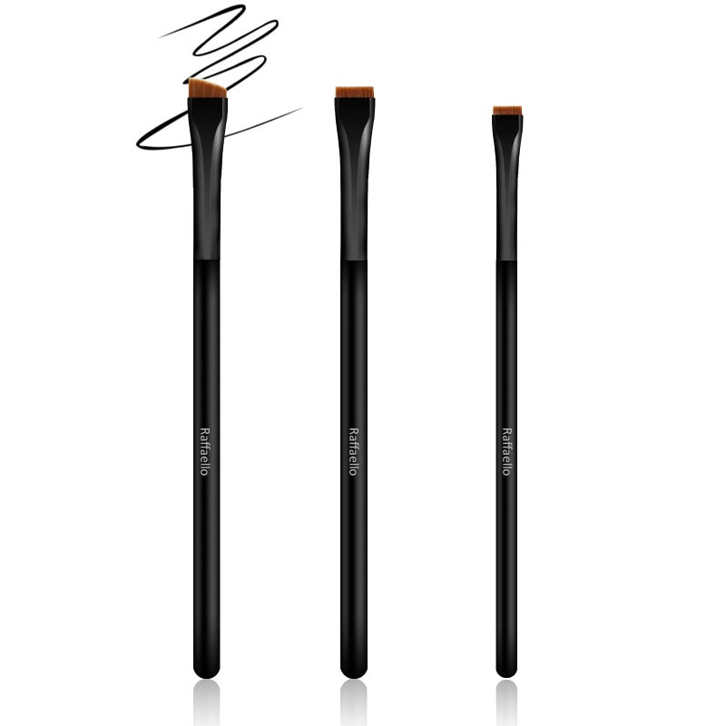 Raffaello Ultra-Thin Eyebrow Brush Set - Raffaello 3Pcs Angled Precision Eyeliner Makeup Brushes, Cruelty-Free Synthetic Bristles Slanted Eyeshadow Eye Brow Tinting Kit (Black) - Image 1