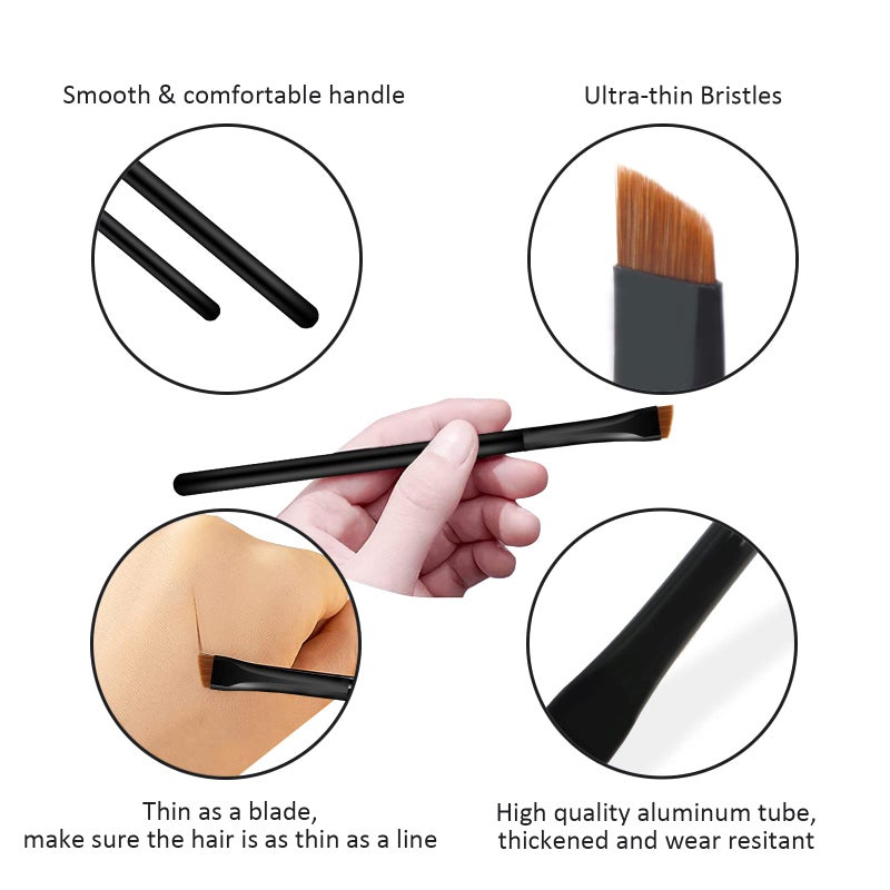 Raffaello Ultra-Thin Eyebrow Brush Set - Raffaello 3Pcs Angled Precision Eyeliner Makeup Brushes, Cruelty-Free Synthetic Bristles Slanted Eyeshadow Eye Brow Tinting Kit (Black) - Image 4