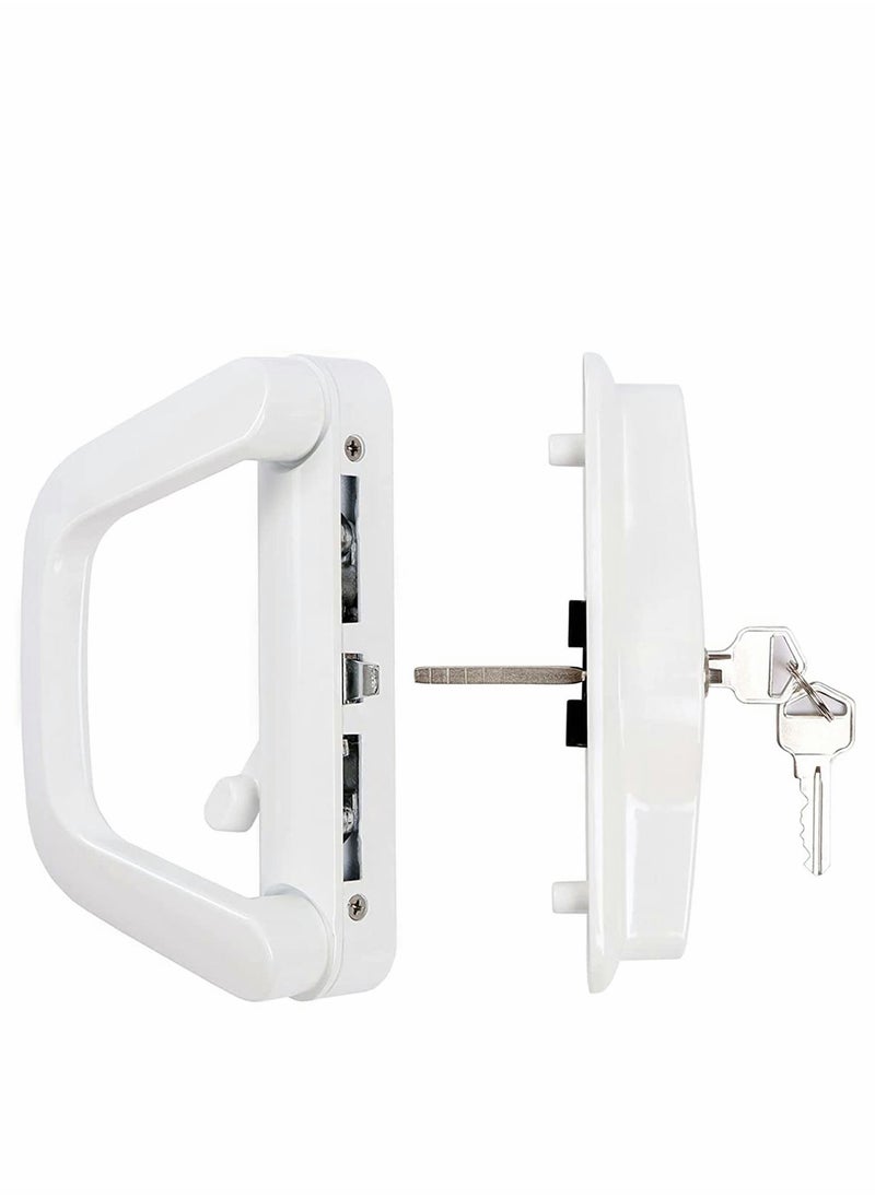 SYOSI - Sliding Patio Door Handle Set Replace Old or Damaged Handles Quickly And Easily White Diecast Mortise Style with Keyed Fits 4-15/16”Hole Spacing - Image 1