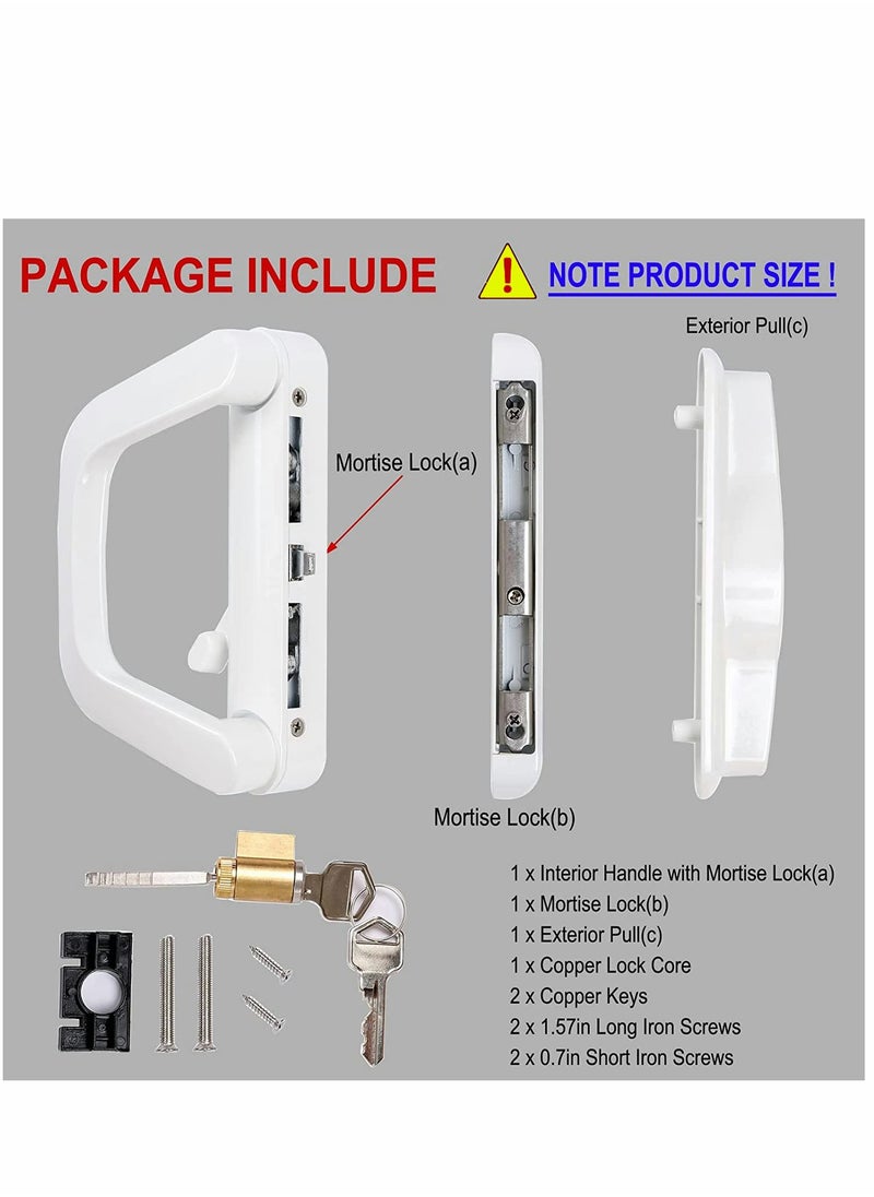 SYOSI - Sliding Patio Door Handle Set Replace Old or Damaged Handles Quickly And Easily White Diecast Mortise Style with Keyed Fits 4-15/16”Hole Spacing - Image 1
