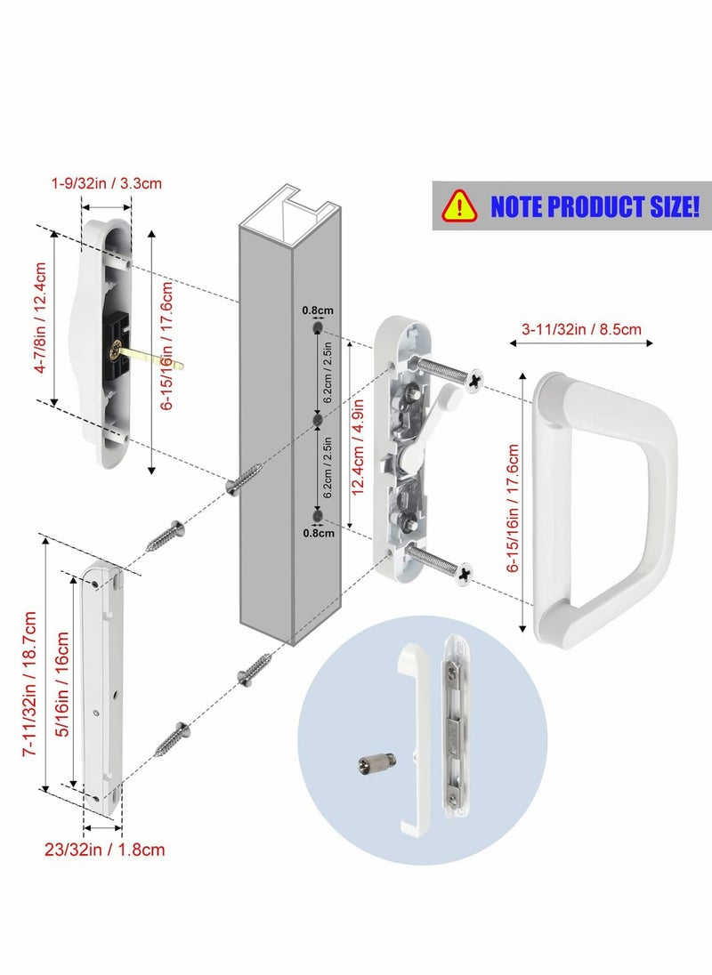 SYOSI - Sliding Patio Door Handle Set Replace Old or Damaged Handles Quickly And Easily White Diecast Mortise Style with Keyed Fits 4-15/16”Hole Spacing - Image 1