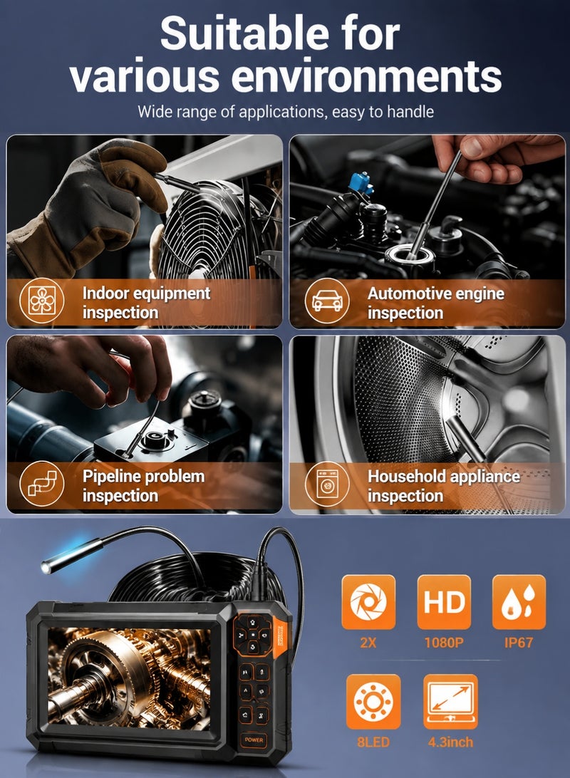 SKT Shiketro HD Borescope, 4.3-inch screen,Endoscope Camera with 8 led Light, IP67 Waterproof Endoscope, 8.5mm Snake Camera - Image 5