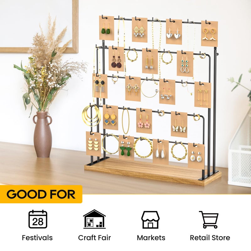 ORLESS Jewelry Display for Vendors, Earring Display Stand for Selling, Necklace Display Holder for Selling, Earring Cards Organizer for Bracelets, Rings, Jewelry Towers, Original Wood (35 Hooks) - Image 5