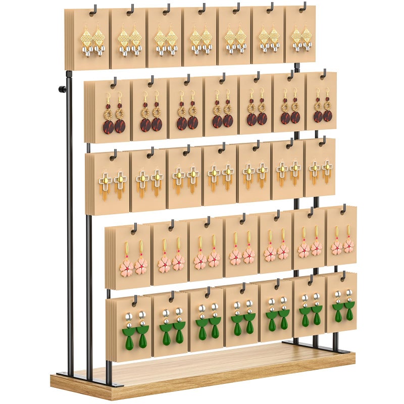 ORLESS Jewelry Display for Vendors, Earring Display Stand for Selling, Necklace Display Holder for Selling, Earring Cards Organizer for Bracelets, Rings, Jewelry Towers, Original Wood (35 Hooks) - Image 1