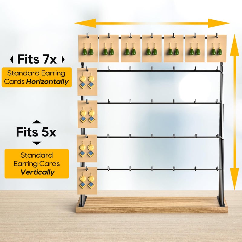 ORLESS Jewelry Display for Vendors, Earring Display Stand for Selling, Necklace Display Holder for Selling, Earring Cards Organizer for Bracelets, Rings, Jewelry Towers, Original Wood (35 Hooks) - Image 3