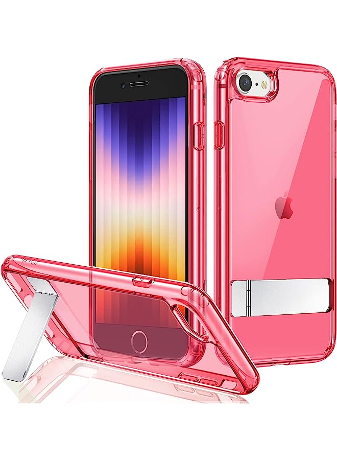 جي تيك حالة Kickstand for iPhone SE 3/2 (2022/2020 Edition) ، iPhone 8/7 ، 4.7 بوصة ، دعم الشحن اللاسلكي ، غطاء هاتف Slim Shockproof ، حامل معدني ثلاثي الاتجاهات (أحمر) - Image 1