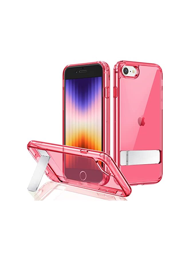 جي تيك حالة Kickstand for iPhone SE 3/2 (2022/2020 Edition) ، iPhone 8/7 ، 4.7 بوصة ، دعم الشحن اللاسلكي ، غطاء هاتف Slim Shockproof ، حامل معدني ثلاثي الاتجاهات (أحمر) - Image 2