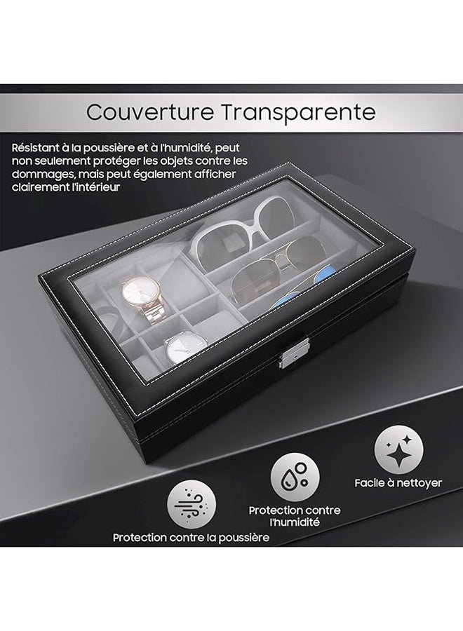رولستيمي متعددة الوظائف ووتش مربع تخزين للرجال النساء ، 6 ووتش و 3 النظارات الشمسية مربع مع الزجاج عرض قفل و مفتاح - Image 4
