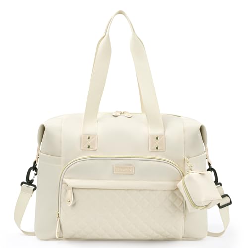 Tuwubi Diaper Bag Tote,Baby Diaper Bag with Pacifier Case Large Travel Diaper Tote Caddy for Mom and Dad Multifunction Large Baby Bag - White - Image 1