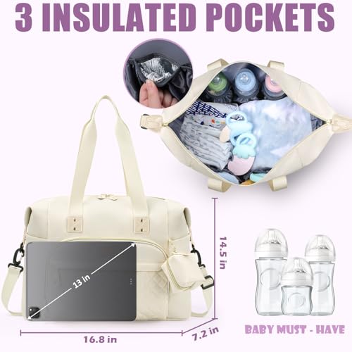Tuwubi Diaper Bag Tote,Baby Diaper Bag with Pacifier Case Large Travel Diaper Tote Caddy for Mom and Dad Multifunction Large Baby Bag - White - Image 4