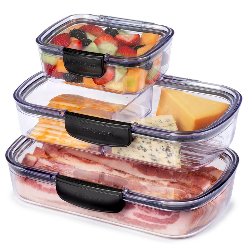 Progressive Prokeeper + Deli Storage Set: Air-Tight Silicone Sealed Containers w Grooved Bottom, Dry Erase Lid, BPA-Free, Stackable, Keeps Meats & Cheeses Fresh Longer, 3-Piece Set (1.65L, .69L, 1.6L) - Image 3