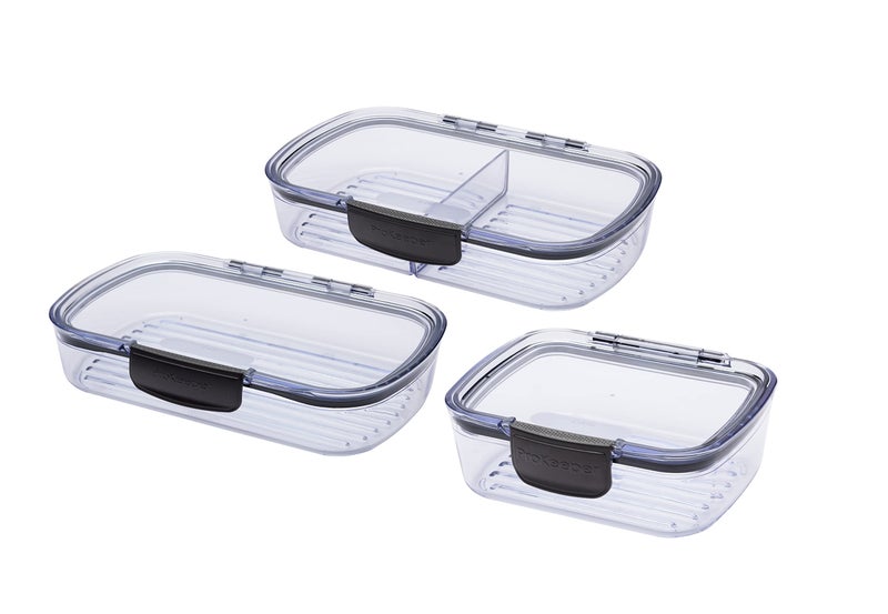 Progressive Prokeeper + Deli Storage Set: Air-Tight Silicone Sealed Containers w Grooved Bottom, Dry Erase Lid, BPA-Free, Stackable, Keeps Meats & Cheeses Fresh Longer, 3-Piece Set (1.65L, .69L, 1.6L) - Image 2