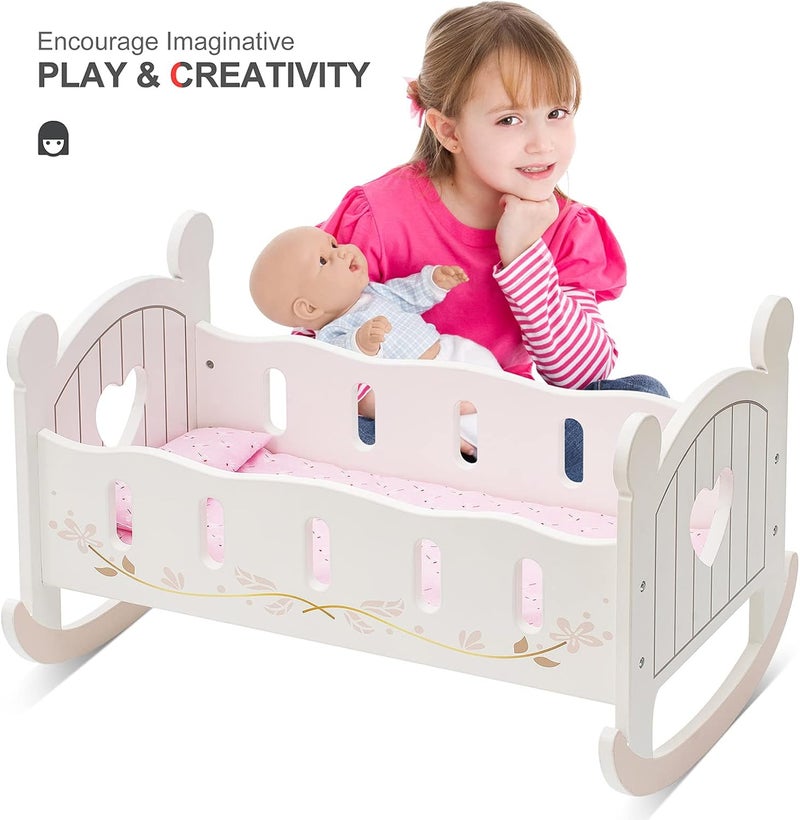 ROBUD Wooden Baby Doll Crib, Baby Doll Bed Toys, Fits Up to 18 Inch Doll Accessories - Image 5