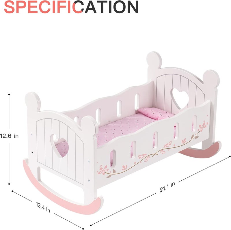 ROBUD Wooden Baby Doll Crib, Baby Doll Bed Toys, Fits Up to 18 Inch Doll Accessories - Image 3