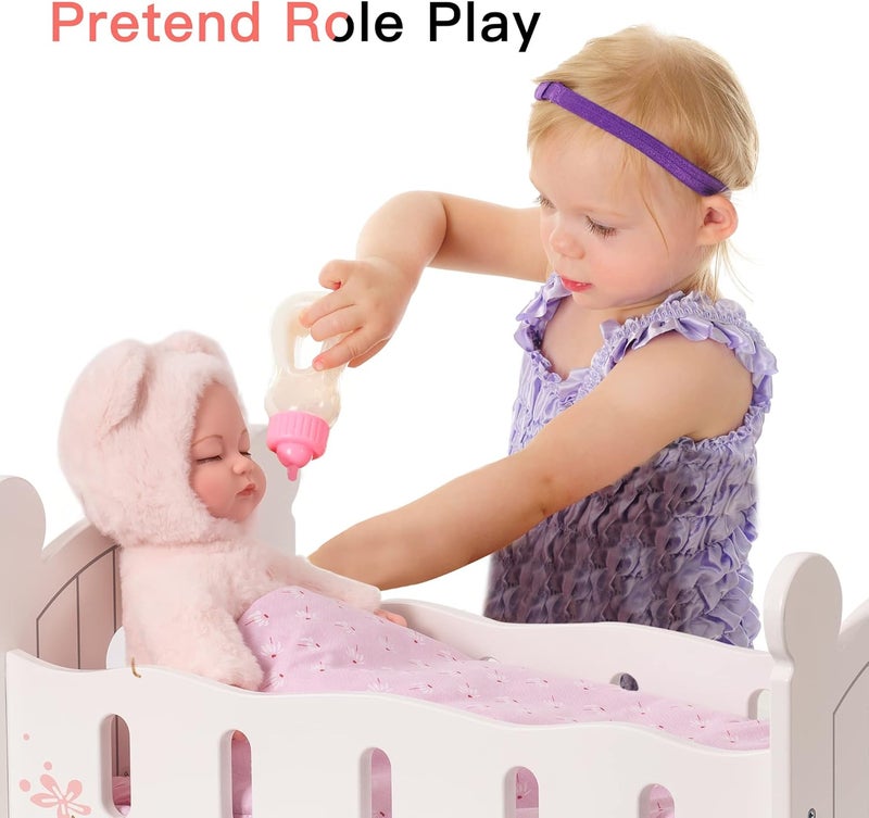 ROBUD Wooden Baby Doll Crib, Baby Doll Bed Toys, Fits Up to 18 Inch Doll Accessories - Image 4