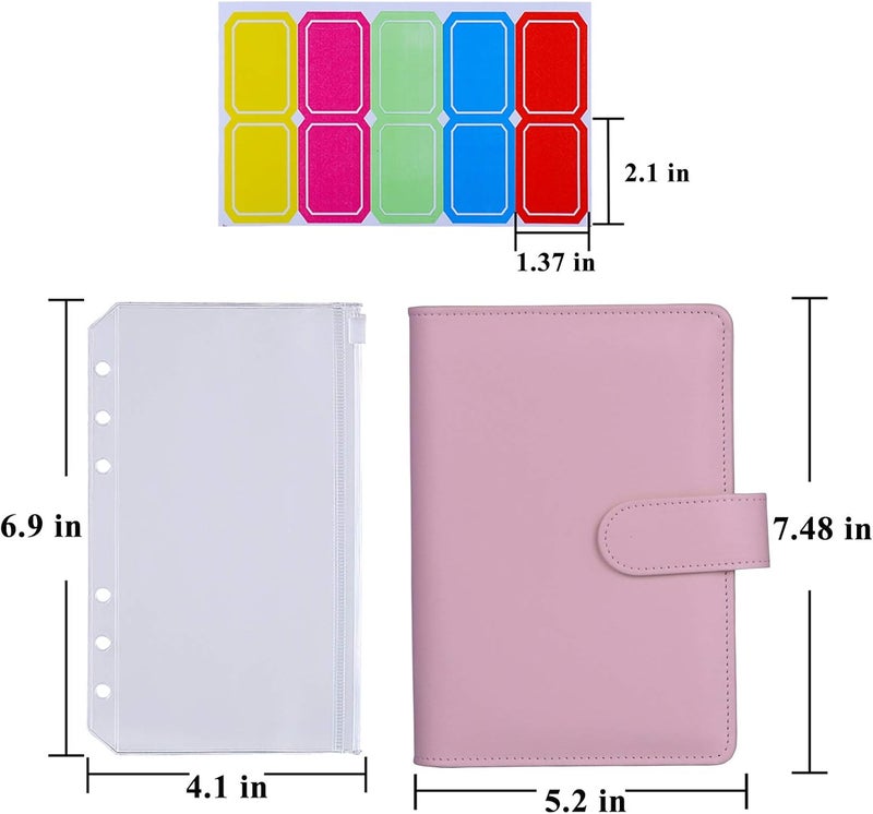 Antner A6 Budget Binder with Zipper Cash Envelopes for Money Organizer & Budgeting, PU Leather Budget Planner Money Saving Binder with Cash Stuffing Envelopes & Labels for Home Office Travel, Pink - Image 5
