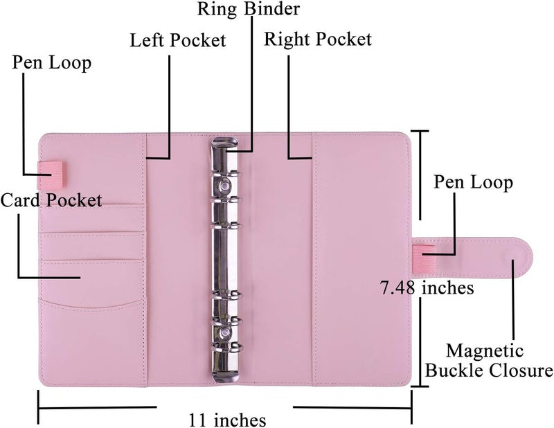 Antner A6 Budget Binder with Zipper Cash Envelopes for Money Organizer & Budgeting, PU Leather Budget Planner Money Saving Binder with Cash Stuffing Envelopes & Labels for Home Office Travel, Pink - Image 4