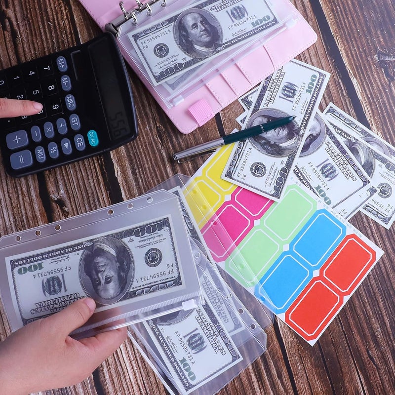 Antner A6 Budget Binder with Zipper Cash Envelopes for Money Organizer & Budgeting, PU Leather Budget Planner Money Saving Binder with Cash Stuffing Envelopes & Labels for Home Office Travel, Pink - Image 3