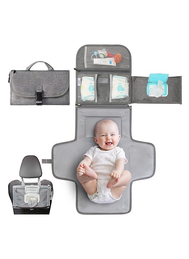 Hihonor Baby Portable Diaper Changing Pad - Baby Changing Pad and Diaper Changer Travel Bag, Smart Design Baby Changing Mat, Portable Changing Pad for Baby - Baby Changing Station, Infant Gift - Grey  - Image 1