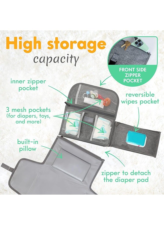 Hihonor Baby Portable Diaper Changing Pad - Baby Changing Pad and Diaper Changer Travel Bag, Smart Design Baby Changing Mat, Portable Changing Pad for Baby - Baby Changing Station, Infant Gift - Grey  - Image 2