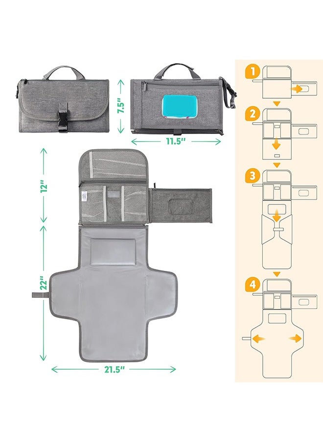 Hihonor Baby Portable Diaper Changing Pad - Baby Changing Pad and Diaper Changer Travel Bag, Smart Design Baby Changing Mat, Portable Changing Pad for Baby - Baby Changing Station, Infant Gift - Grey  - Image 5