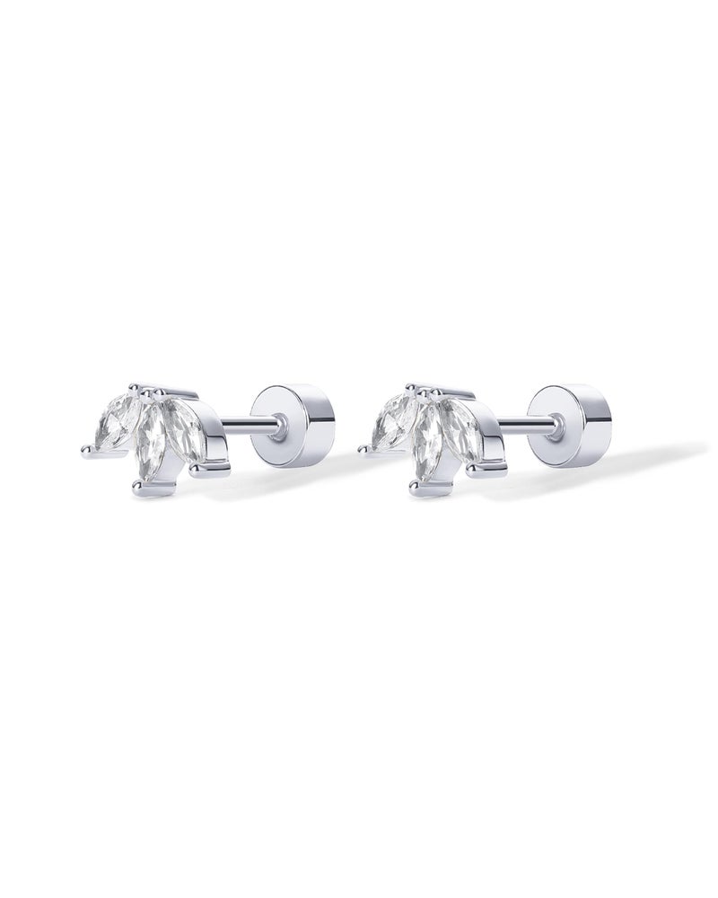 PAVOI Rhodium Plated 925 Sterling Silver Post Navette CZ Flat Back Earrings for Women | Small Cartilage Cubic Zirconia Stud Earring | Helix Piercing Jewelry - Image 3