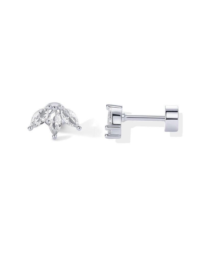 PAVOI Rhodium Plated 925 Sterling Silver Post Navette CZ Flat Back Earrings for Women | Small Cartilage Cubic Zirconia Stud Earring | Helix Piercing Jewelry - Image 1
