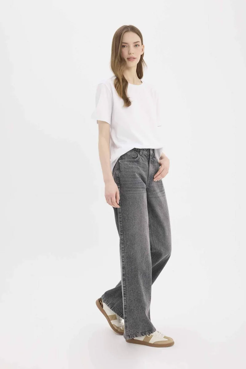 ديفاكتو Straight Wide High Waist Long Jeans