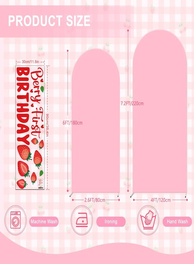 Newleafly Set of 2 Arch Backdrop Cover 7.2FT, 6FT Pink and Berry First Birthday Decal Sign - Adjustable Round Top Chiara Backdrop Stand Covers for Wedding Birthday Party Baby Shower Banquet Decoration - Image 2