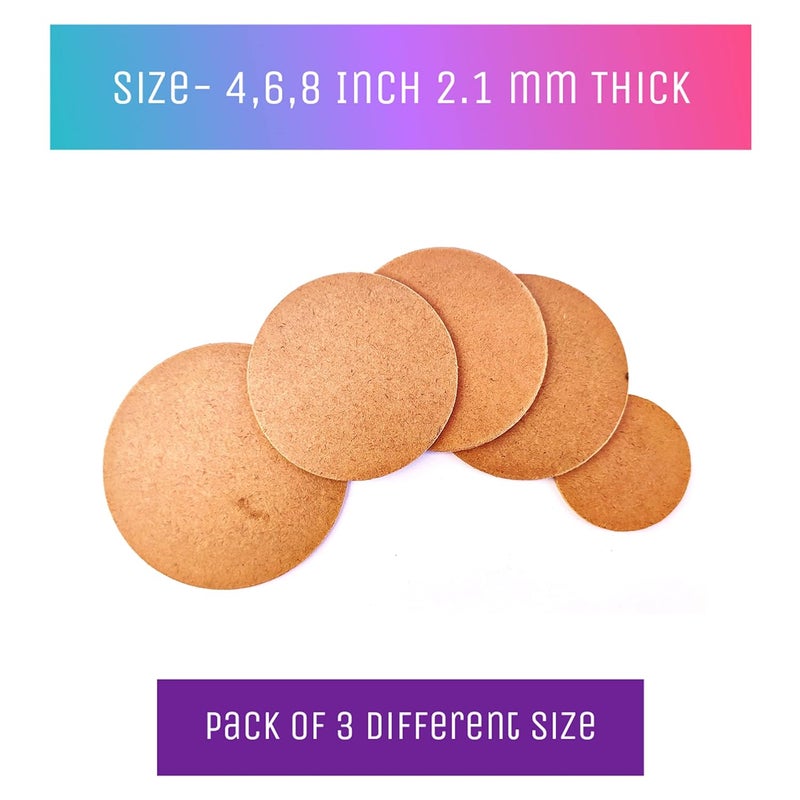 Ormango MDF Craft Board Round Circle 2.1 mm Thick Pack of 3 Different Size, Hardboard Sheets for Home Decor, Multipurpose, DIY, Painting, Decoupage, Art and Crafts (Pack of 3 (4,6,8 inch)) - Image 2