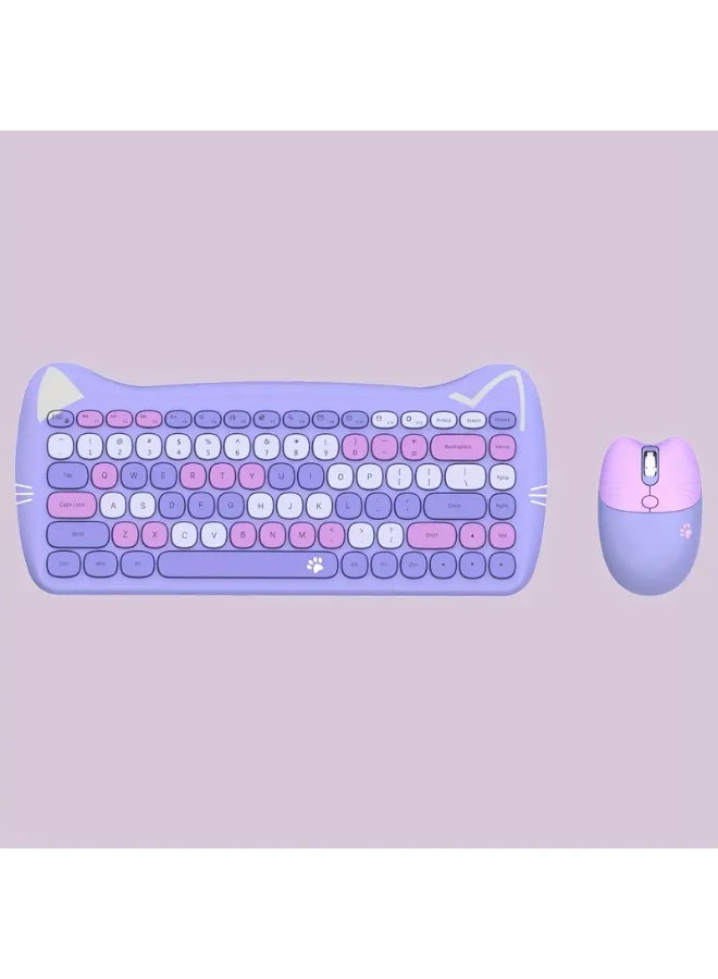 موفيفي MOFii لطيف القط أذن لوحة المفاتيح اللاسلكية والفأر كومبو، 84 مفتاح المدمجة الحجم الكامل، الصامت، المحمولة، البصرية، ABS المواد، بطارية AAA غير القابلة لإعادة الشحن، 2.4GHz غير اللاسلكية، للكمبيوتر الشخصي - Image 1