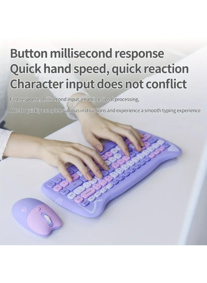 موفيفي MOFii لطيف القط أذن لوحة المفاتيح اللاسلكية والفأر كومبو، 84 مفتاح المدمجة الحجم الكامل، الصامت، المحمولة، البصرية، ABS المواد، بطارية AAA غير القابلة لإعادة الشحن، 2.4GHz غير اللاسلكية، للكمبيوتر الشخصي - Image 2