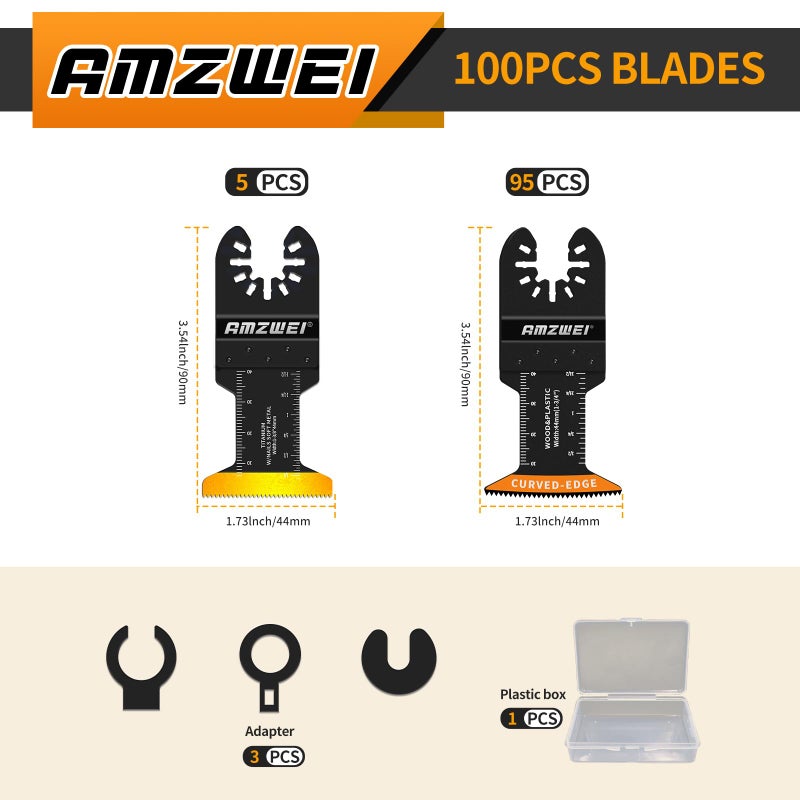 Amzwei 100Pcs Oscillating Tool Blades  Titanium & Hcs Oscillating Saw Blades For Metal/Wood/Plastic Cutting  Curved Edge Multi Tool Blades Fit For Dewalt  Milwaukee  Makita  Ryobi  Rockwell - Image 2