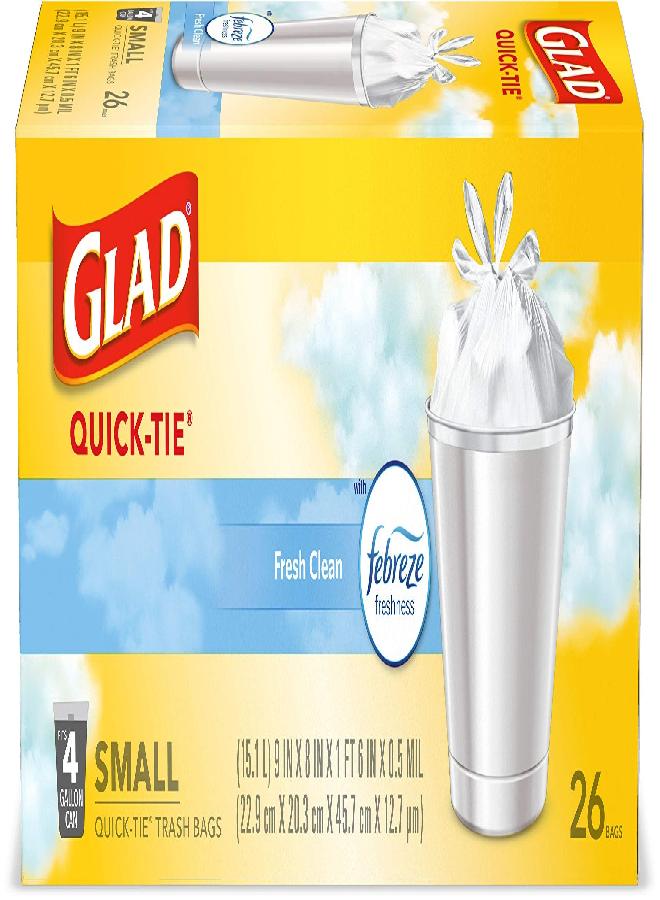 Glad OdorShield Small Trash Bags, Fresh Clean, 4 Gallon, 26 Count - Image 1