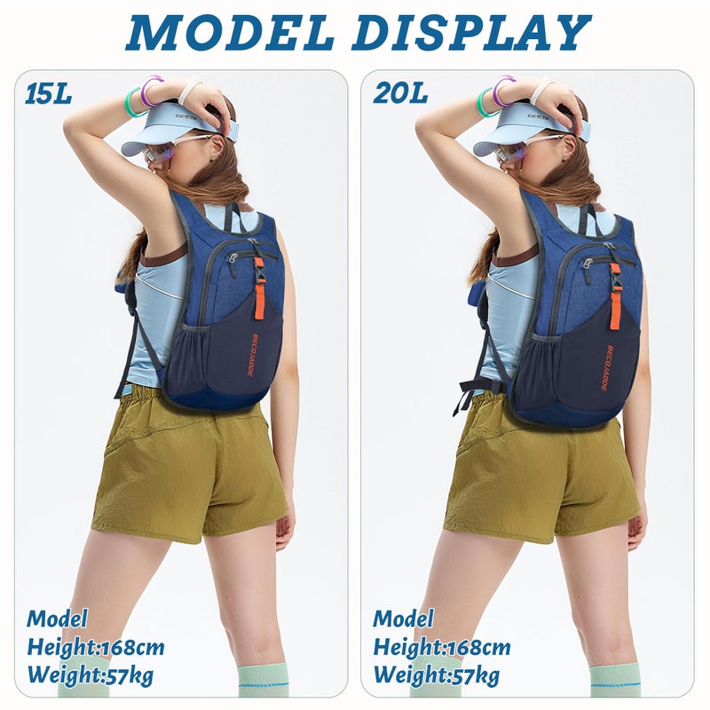 BECOJADDE 15L Small Hiking Backpack for Men Women Foldable Packable Back Pack Ultralight Hiking Daypack for Travel Camping Outdoor, Navy Blue - Image 5