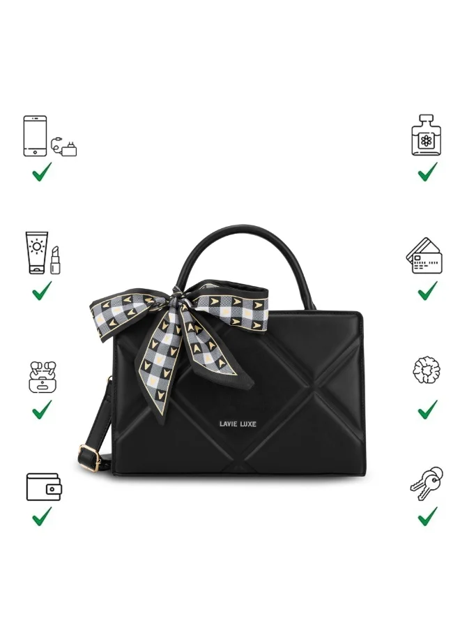 لافي حقيبة نسائية فاخرة كوارو أفقية صغيرة سوداء