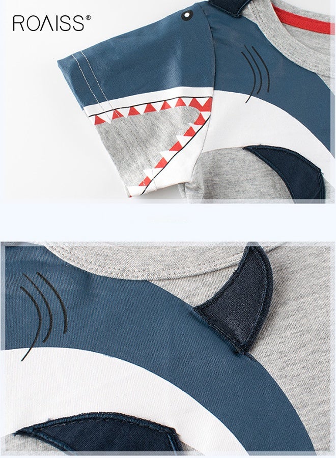 roaiss Boys Summer T-shirt, Short Sleeve Cotton Top for Toddlers, Stylish Unique T shirt with Shark Pattern, Suitable for Daily Wear or Any Occasion - Image 3