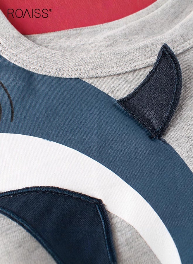 roaiss Boys Summer T-shirt, Short Sleeve Cotton Top for Toddlers, Stylish Unique T shirt with Shark Pattern, Suitable for Daily Wear or Any Occasion - Image 2