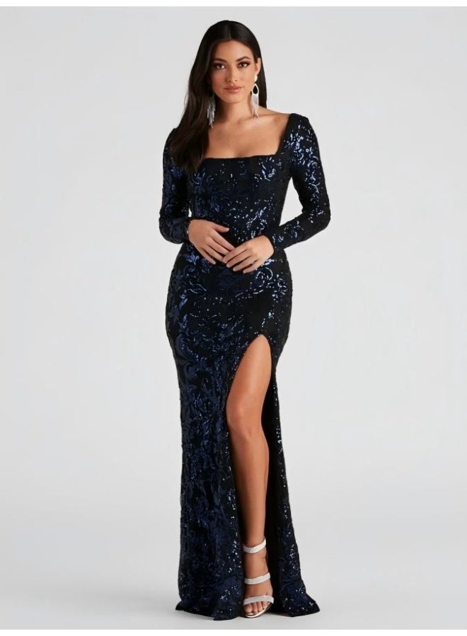 GEXUAN Women's Long Sleeve Sequin Evening Dress - Image 1