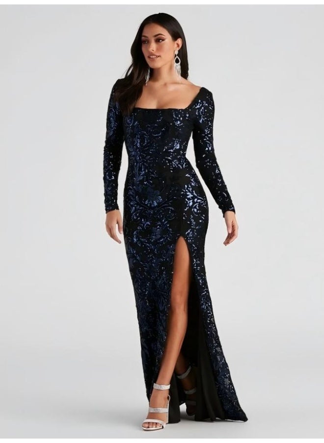 GEXUAN Women's Long Sleeve Sequin Evening Dress - Image 2